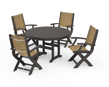 Coastal Folding Chair 5-Piece Round Dining Set