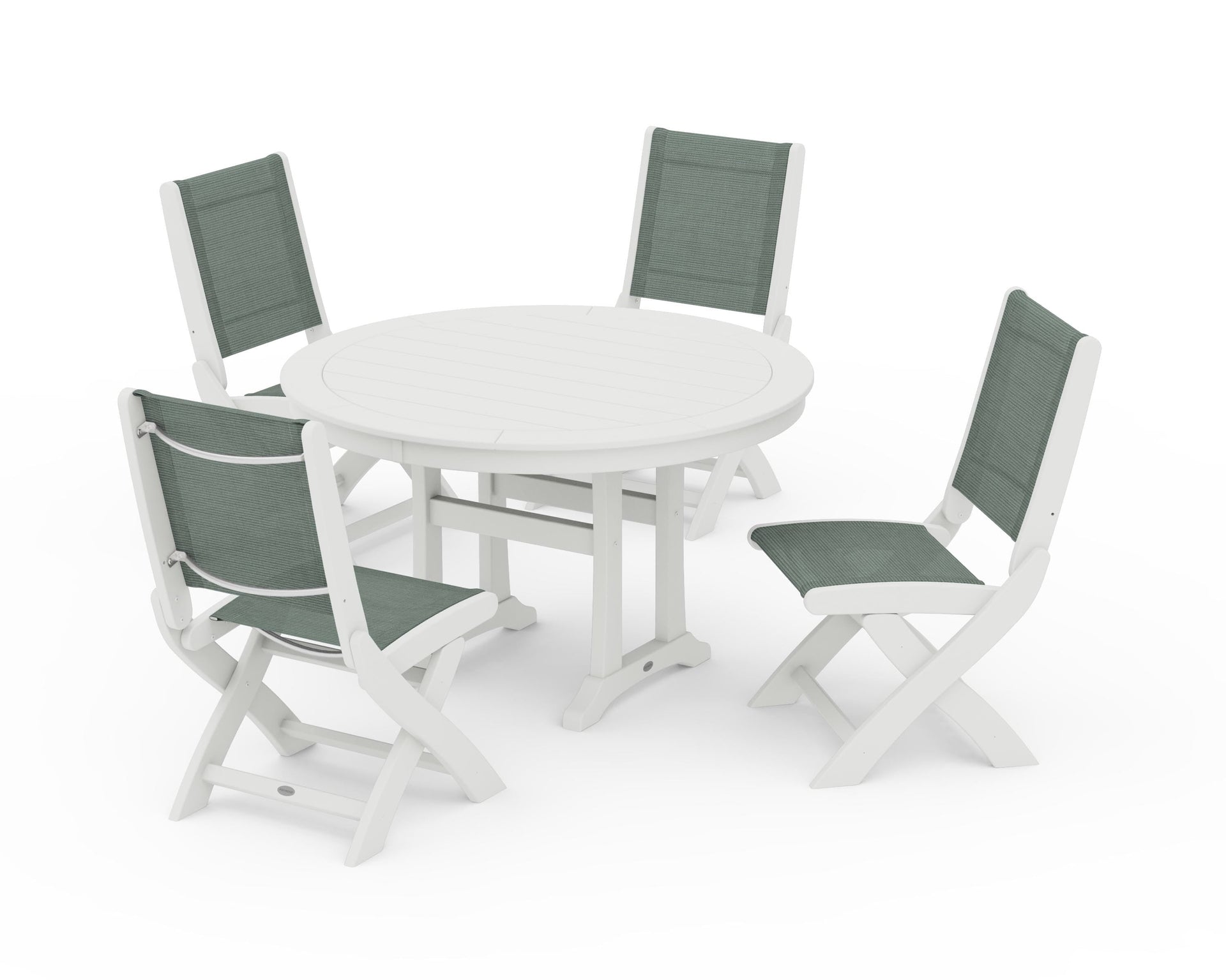 Coastal Folding Side Chair 5-Piece Round Dining Set With Trestle Legs