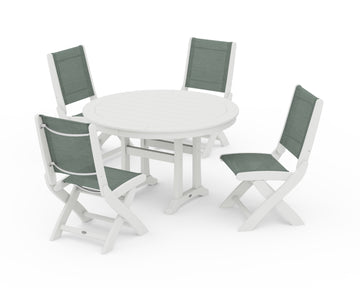 Coastal Folding Side Chair 5-Piece Round Dining Set With Trestle Legs