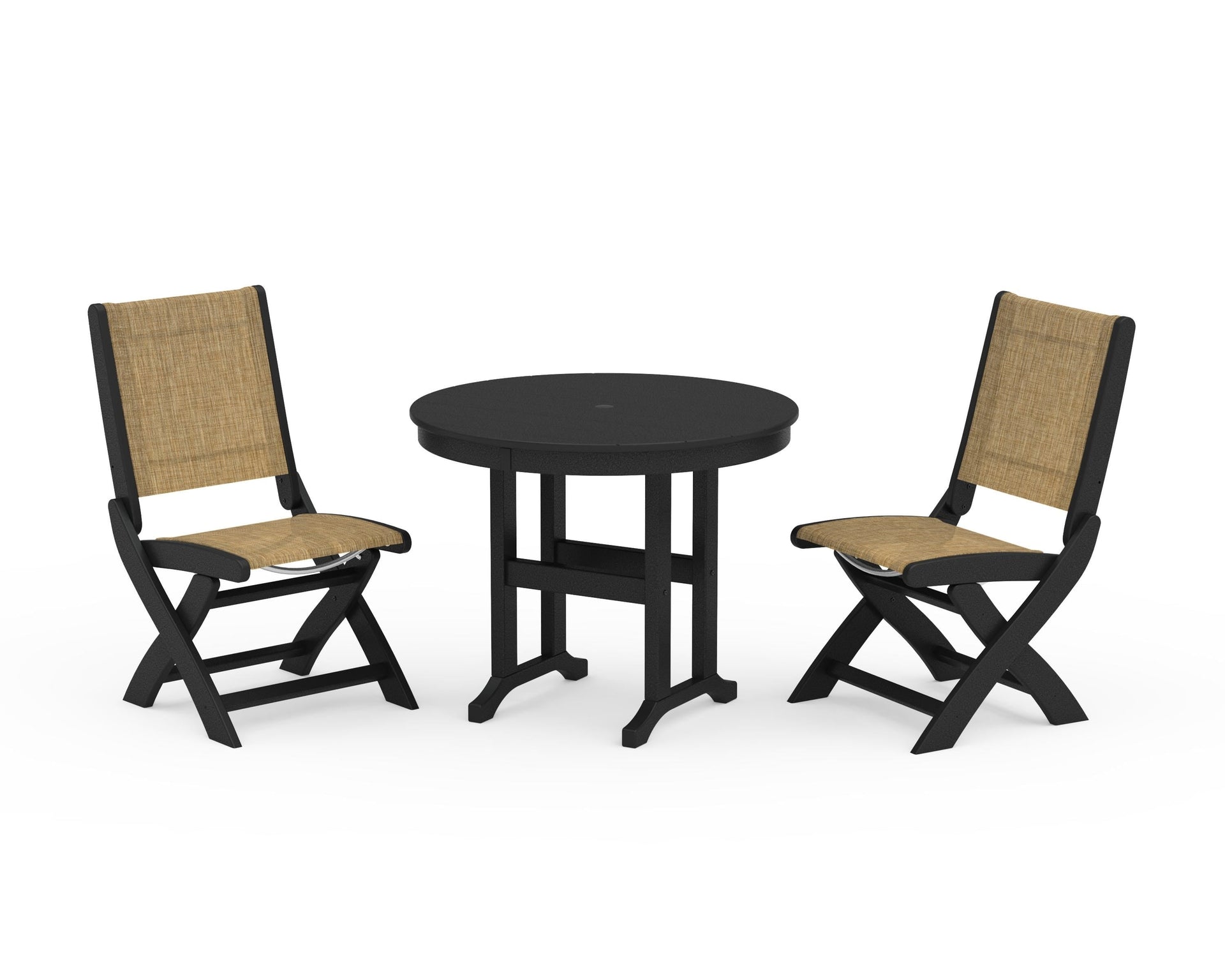 Coastal Folding Side Chair 3-Piece Round Dining Set
