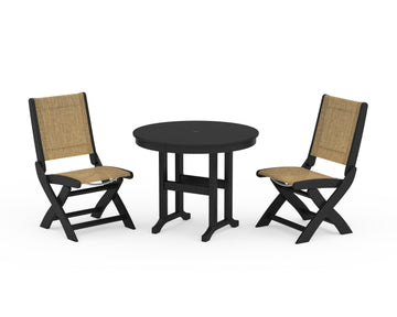 Coastal Folding Side Chair 3-Piece Round Dining Set