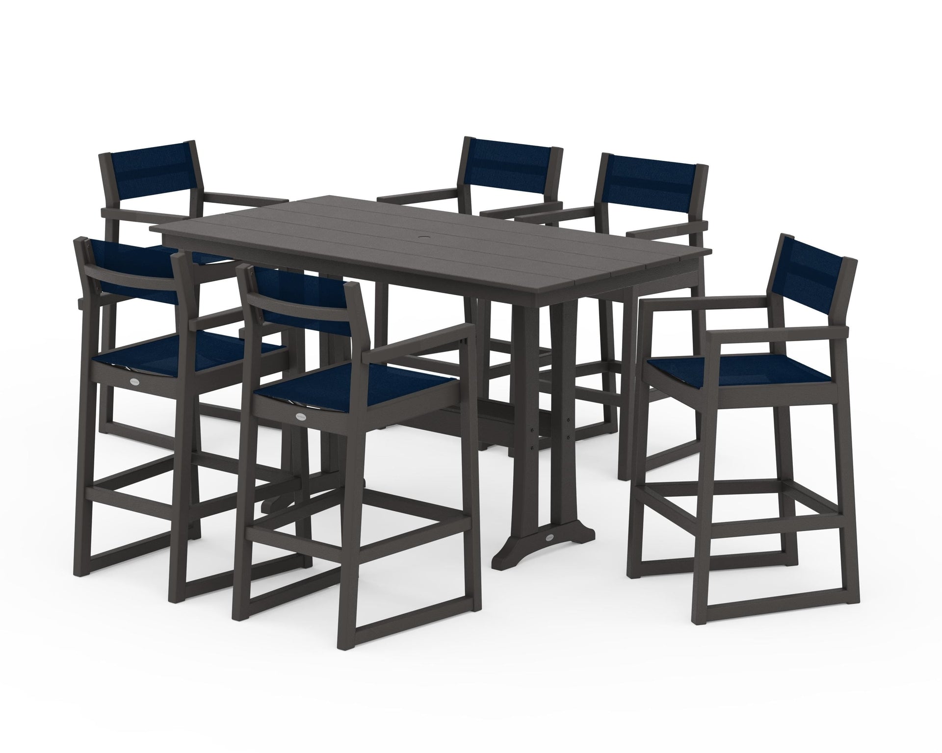 EDGE Sling Arm Chair 7-Piece Farmhouse Bar Set with Trestle Legs
