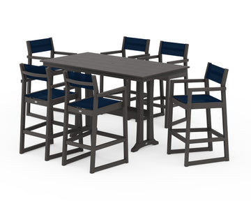 EDGE Sling Arm Chair 7-Piece Farmhouse Bar Set with Trestle Legs