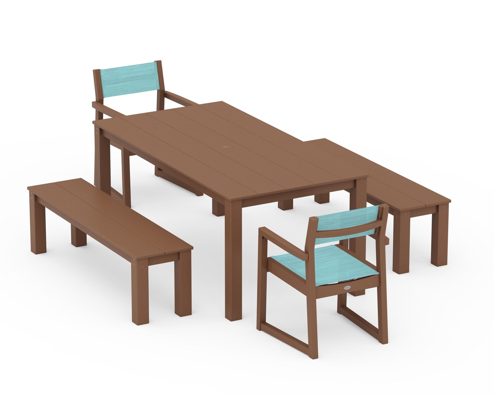EDGE Sling Arm Chair 5-Piece Parsons Dining Set with Benches