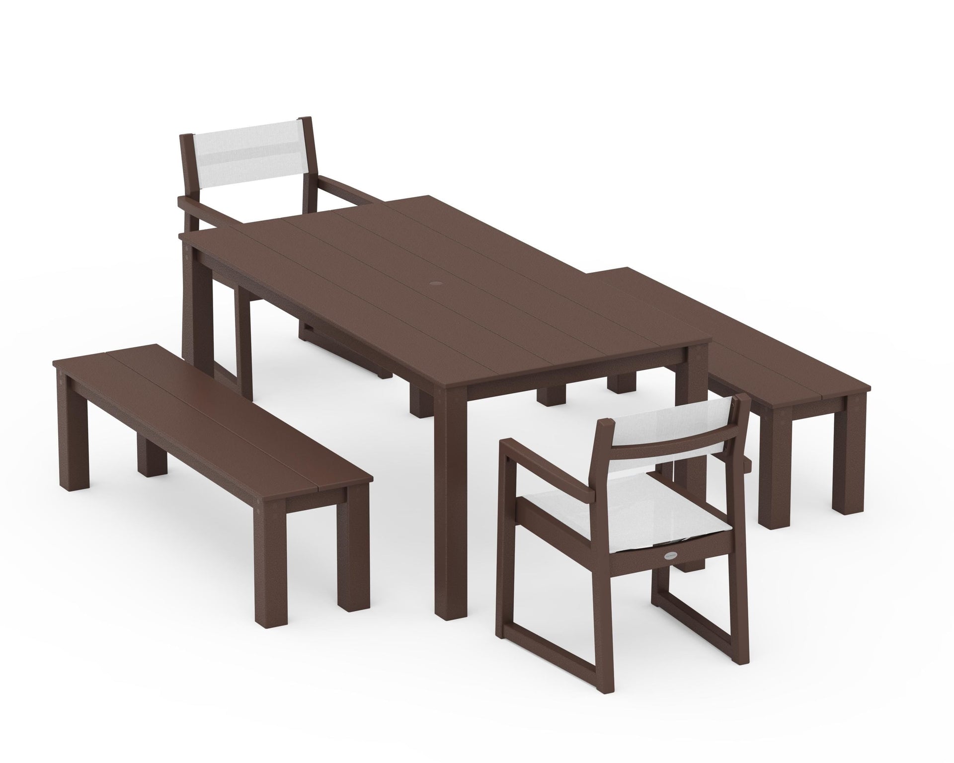 EDGE Sling Arm Chair 5-Piece Parsons Dining Set with Benches