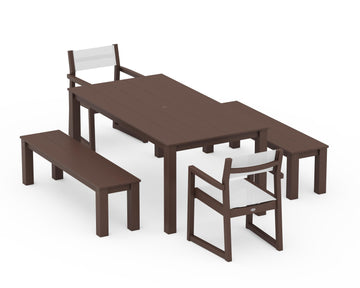 EDGE Sling Arm Chair 5-Piece Parsons Dining Set with Benches