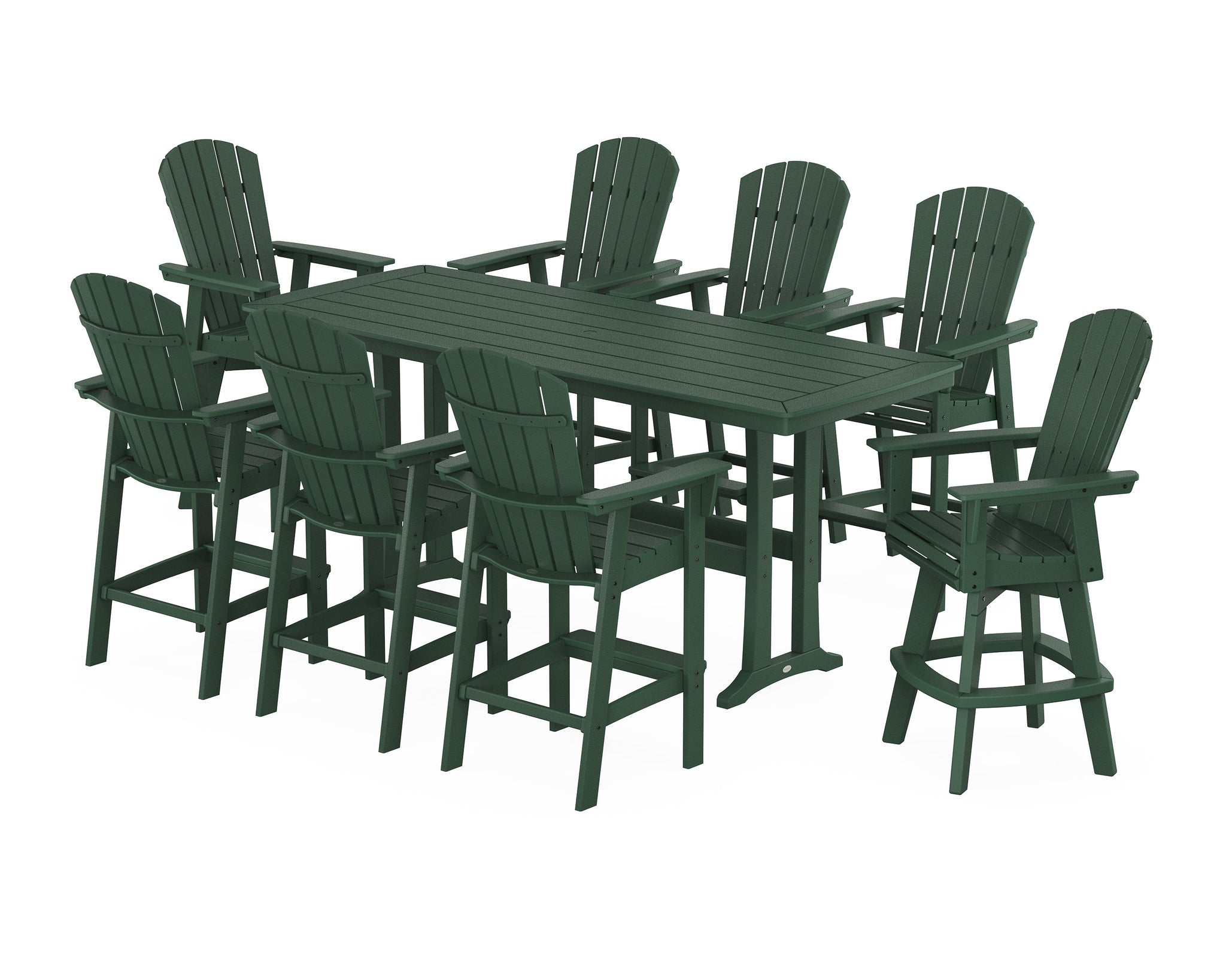 Nautical Curveback Adirondack Swivel 9-Piece Bar Set with Trestle Legs