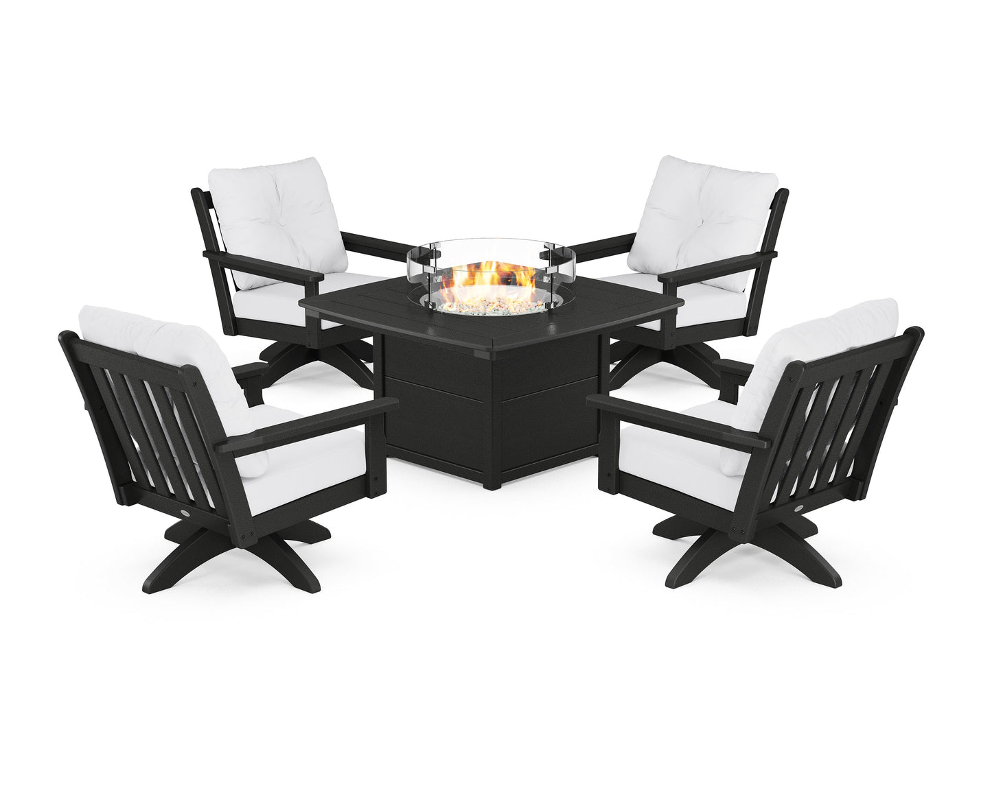 Vineyard 5-Piece Deep Seating Swivel Conversation Set with Fire Pit Table