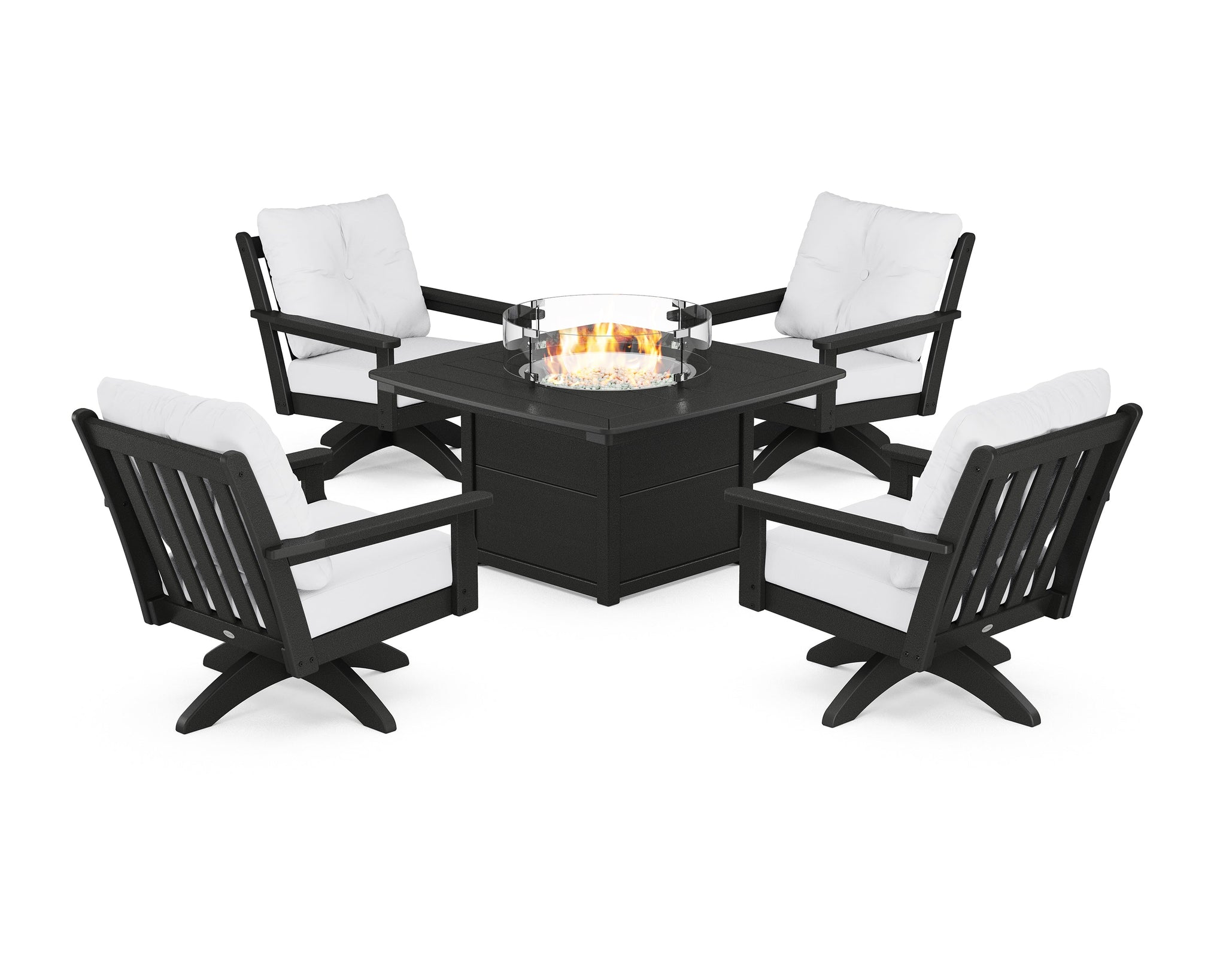 Vineyard 5-Piece Deep Seating Swivel Conversation Set with Fire Pit Table