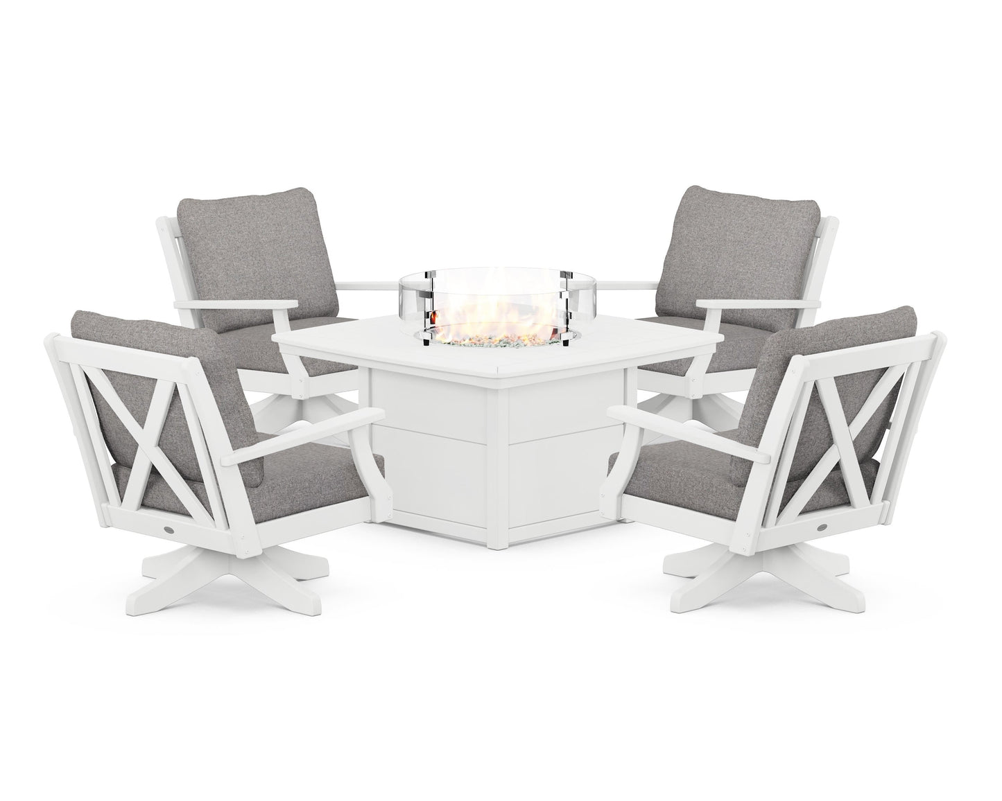 Braxton 5-Piece Deep Seating Swivel Conversation Set with Fire Pit Table