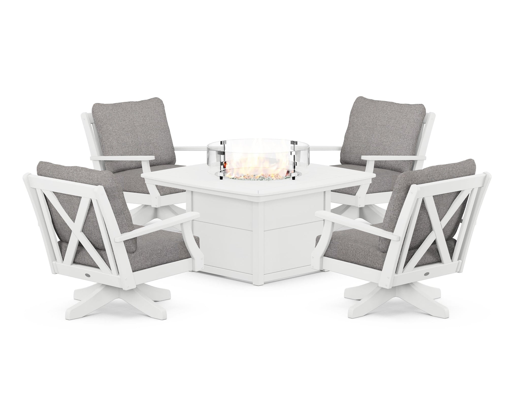 Braxton 5-Piece Deep Seating Swivel Conversation Set with Fire Pit Table