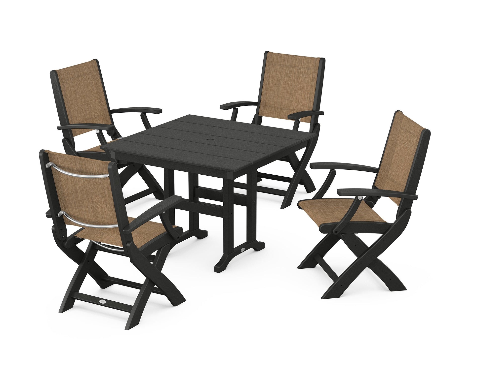 Coastal Folding Chair 5-Piece Farmhouse Dining Set
