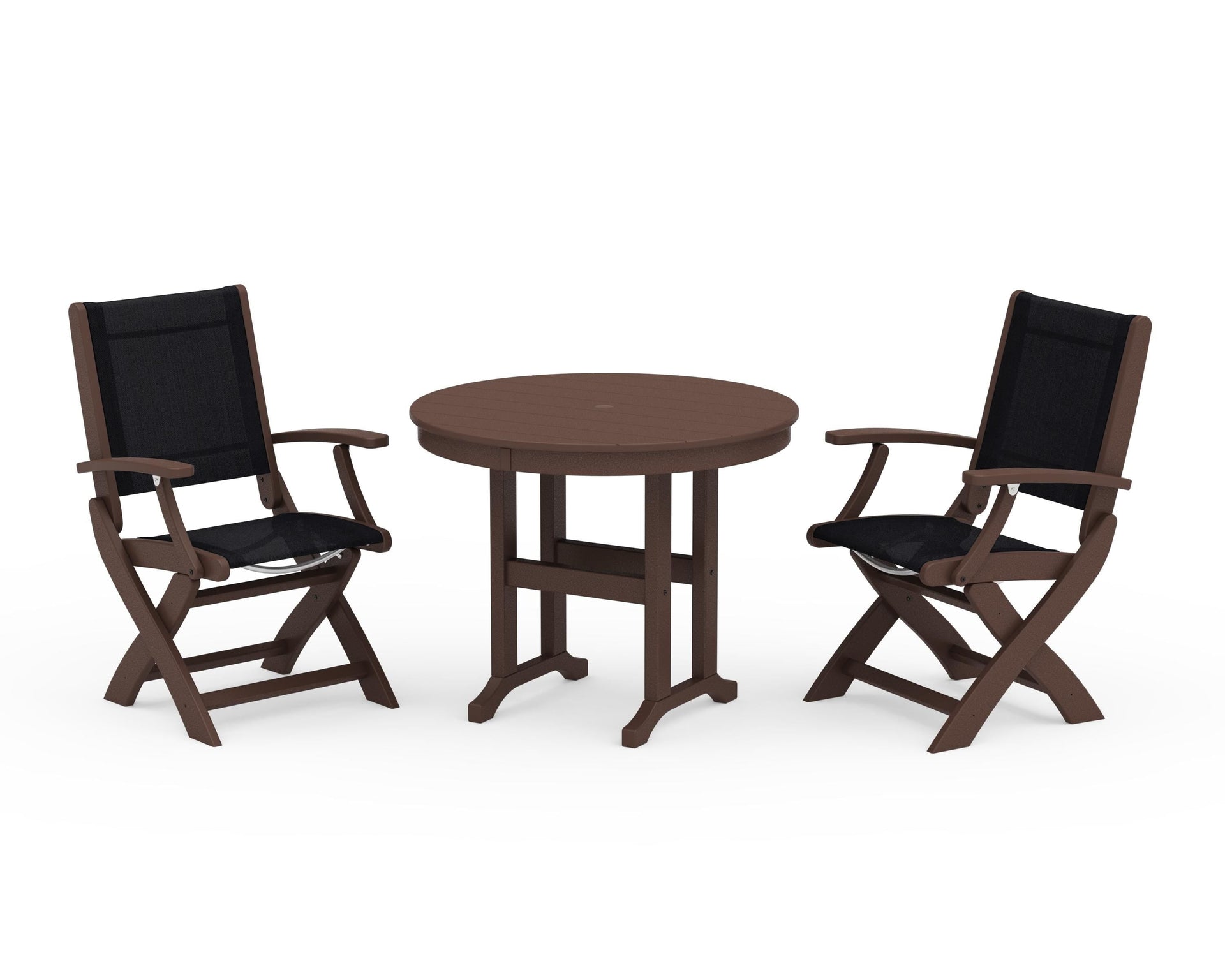 Coastal Folding Chair 3-Piece Round Dining Set