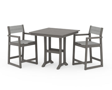 EDGE Sling Arm Chair 3-Piece Farmhouse Counter Set with Trestle Legs