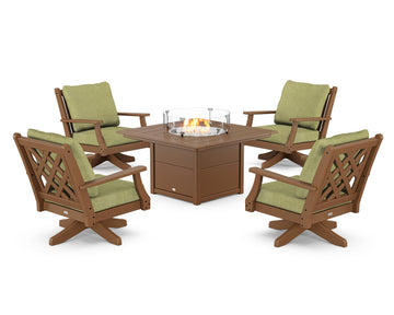 Wovendale 5-Piece Deep Seating Swivel Conversation Set with Fire Pit Table