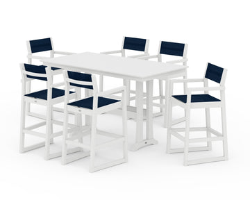 EDGE Sling Arm Chair 7-Piece Farmhouse Bar Set with Trestle Legs