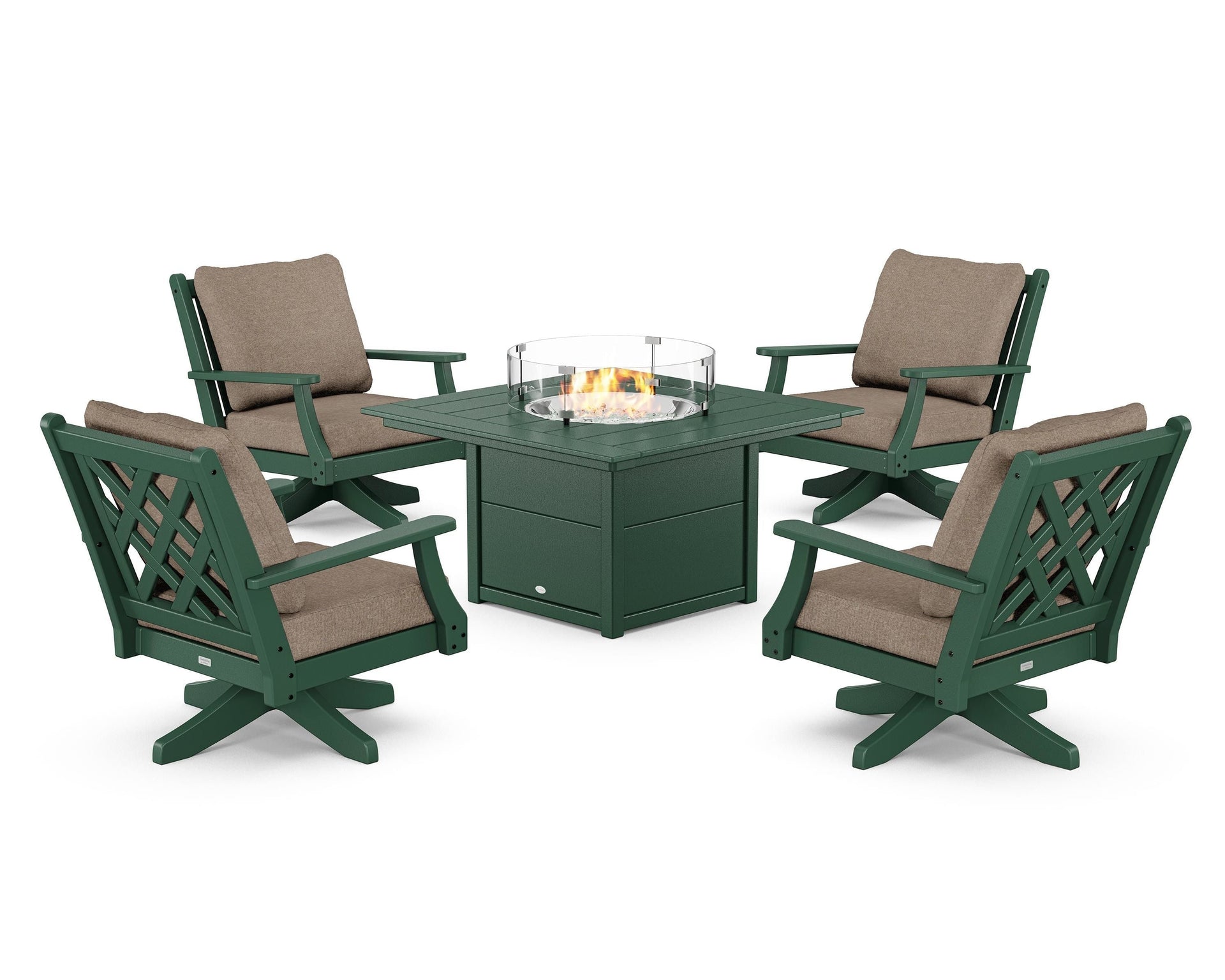 Wovendale 5-Piece Deep Seating Swivel Conversation Set with Fire Pit Table