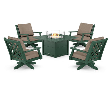 Wovendale 5-Piece Deep Seating Swivel Conversation Set with Fire Pit Table