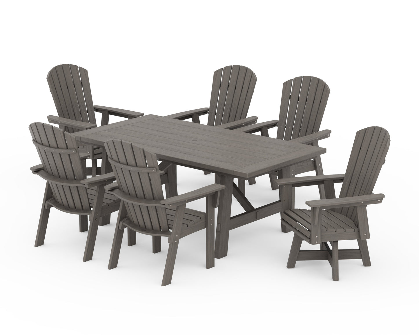 Nautical Curveback Adirondack Swivel Chair 7-Piece Rustic Farmhouse Dining Set