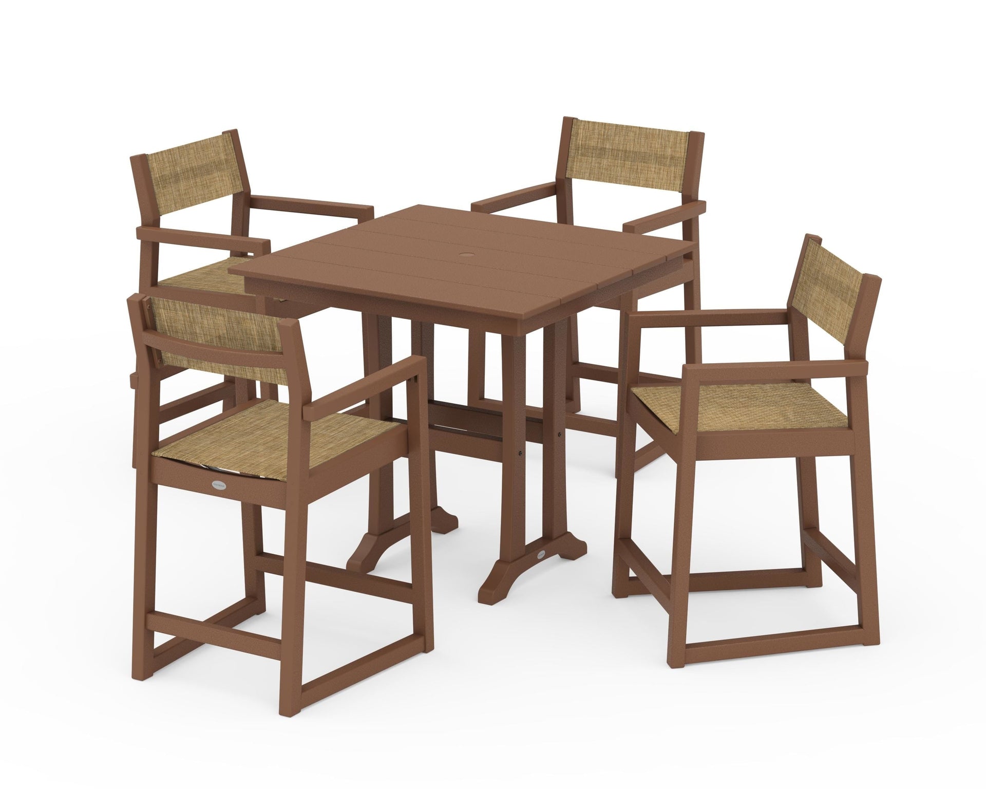 EDGE Sling Arm Chair 5-Piece Farmhouse Counter Set with Trestle Legs