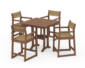 EDGE Sling Arm Chair 5-Piece Farmhouse Counter Set with Trestle Legs