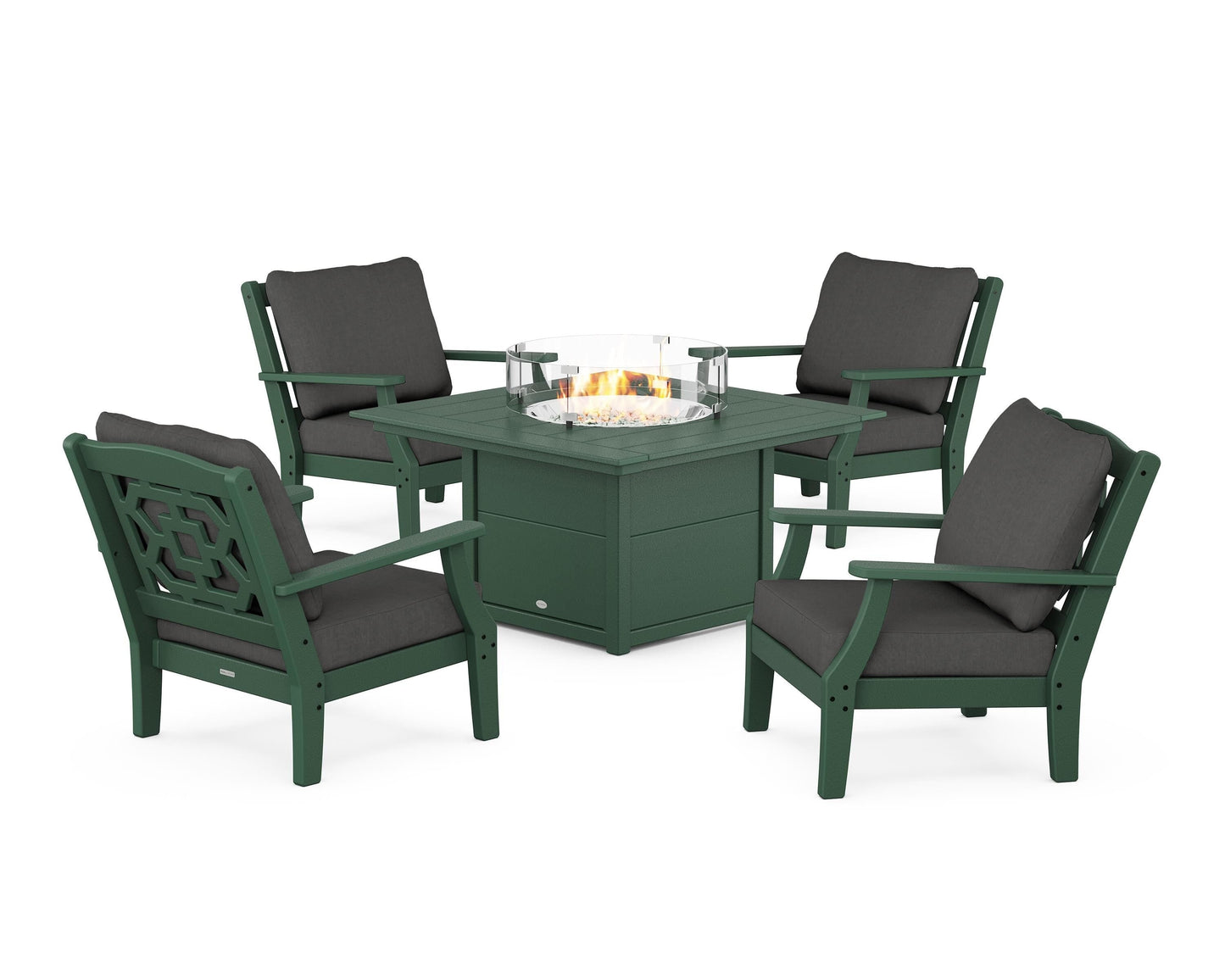 Chinoiserie 5-Piece Deep Seating Set with Fire Pit Table