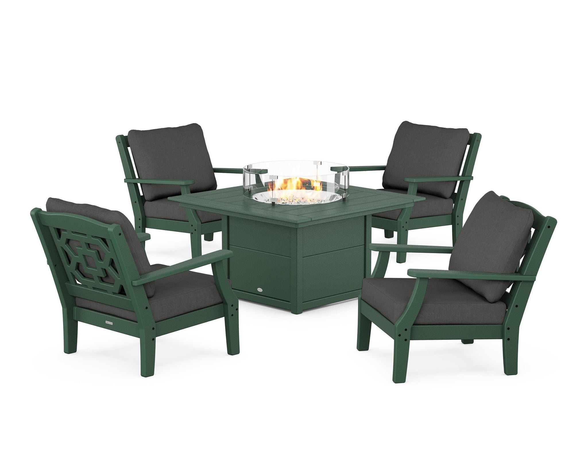 Chinoiserie 5-Piece Deep Seating Set with Fire Pit Table