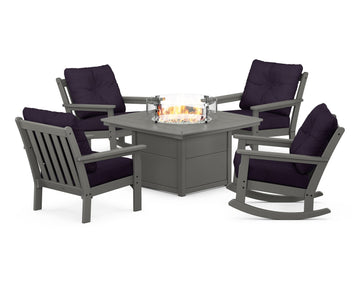 Vineyard 5-Piece Deep Seating Rocking Chair Conversation Set with Fire Pit Table