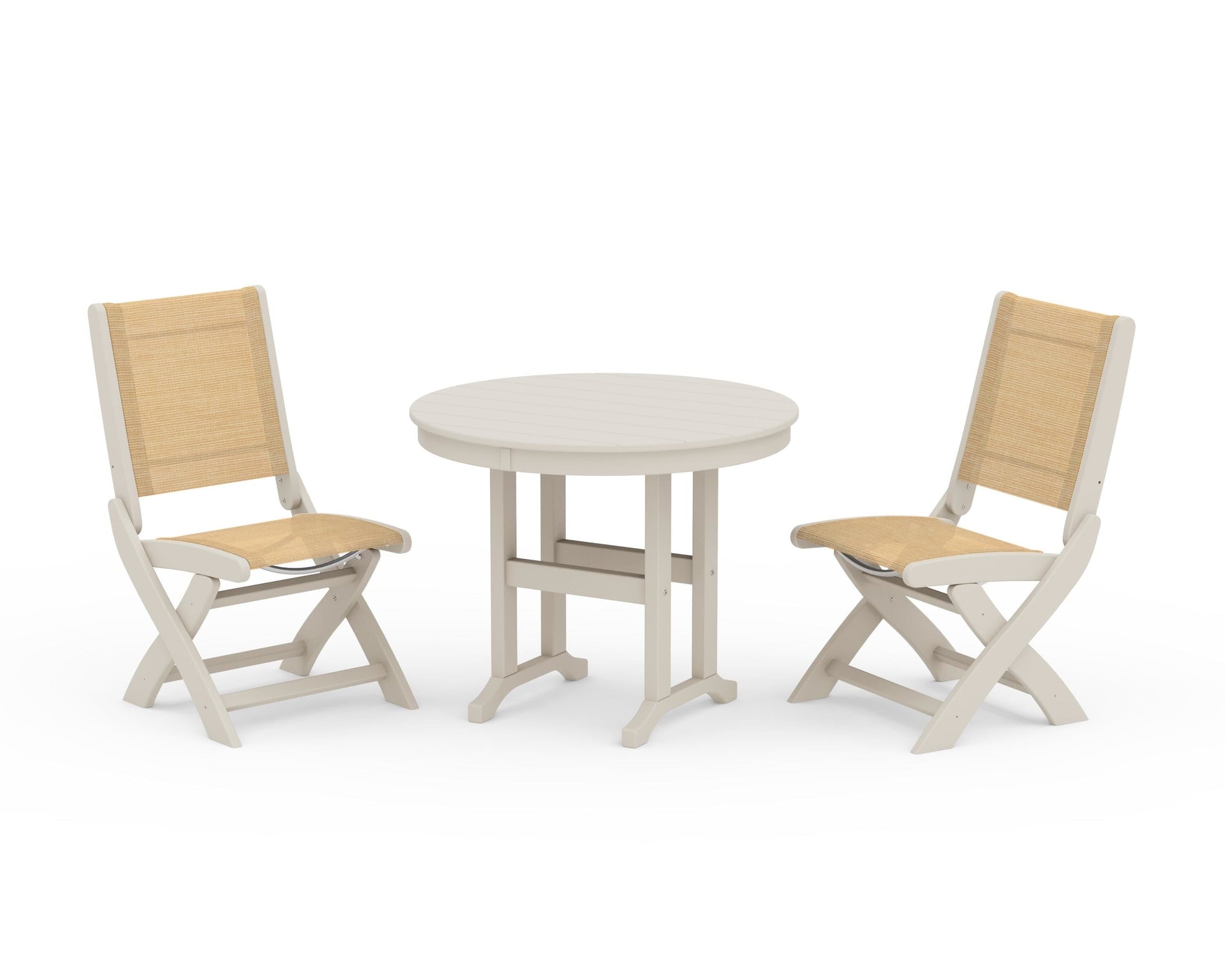 Coastal Folding Side Chair 3-Piece Round Dining Set