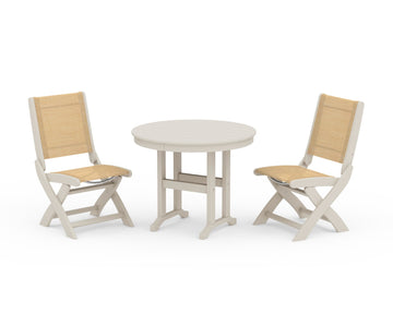 Coastal Folding Side Chair 3-Piece Round Dining Set