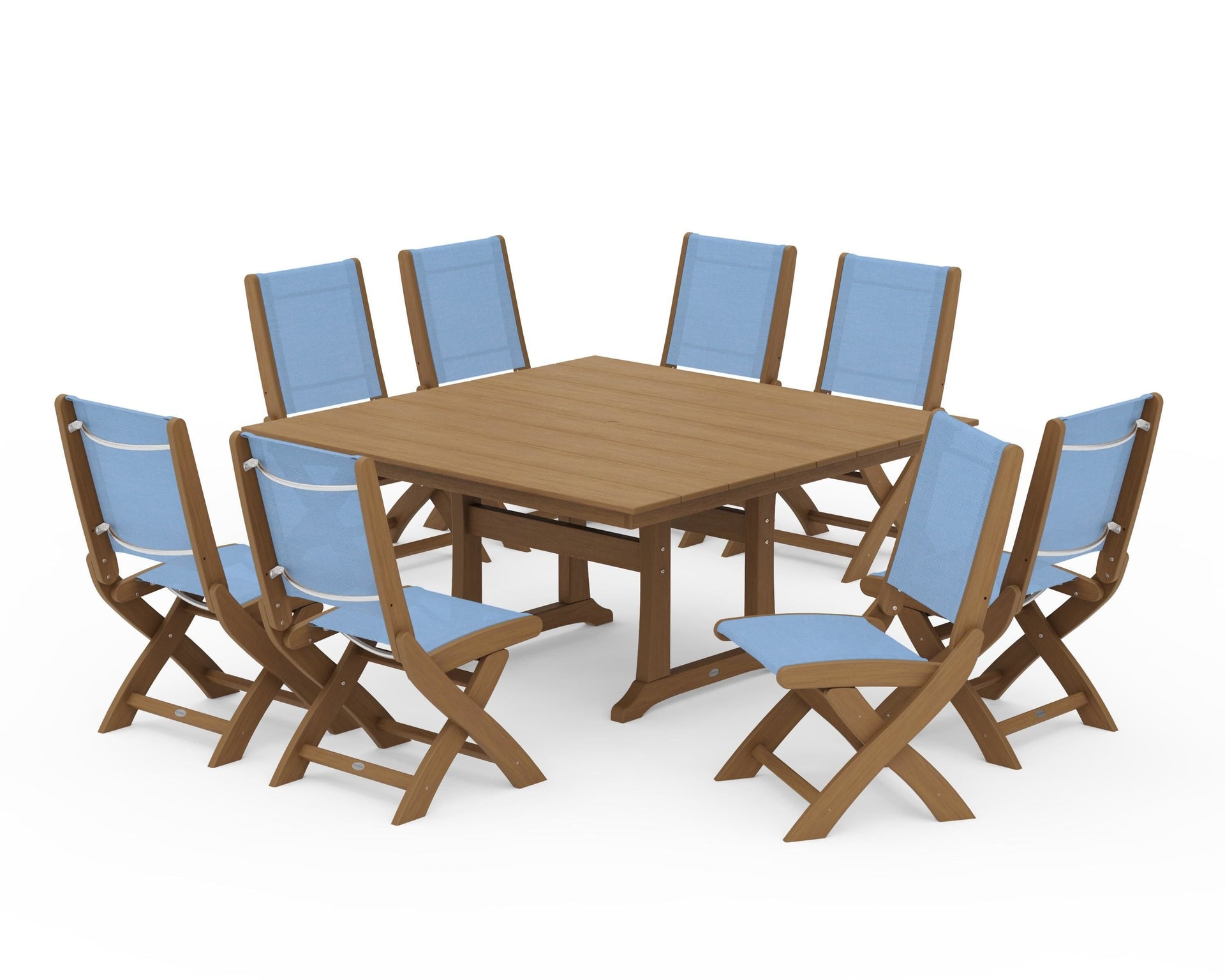 Coastal Folding Side Chair 9-Piece Farmhouse Dining Set