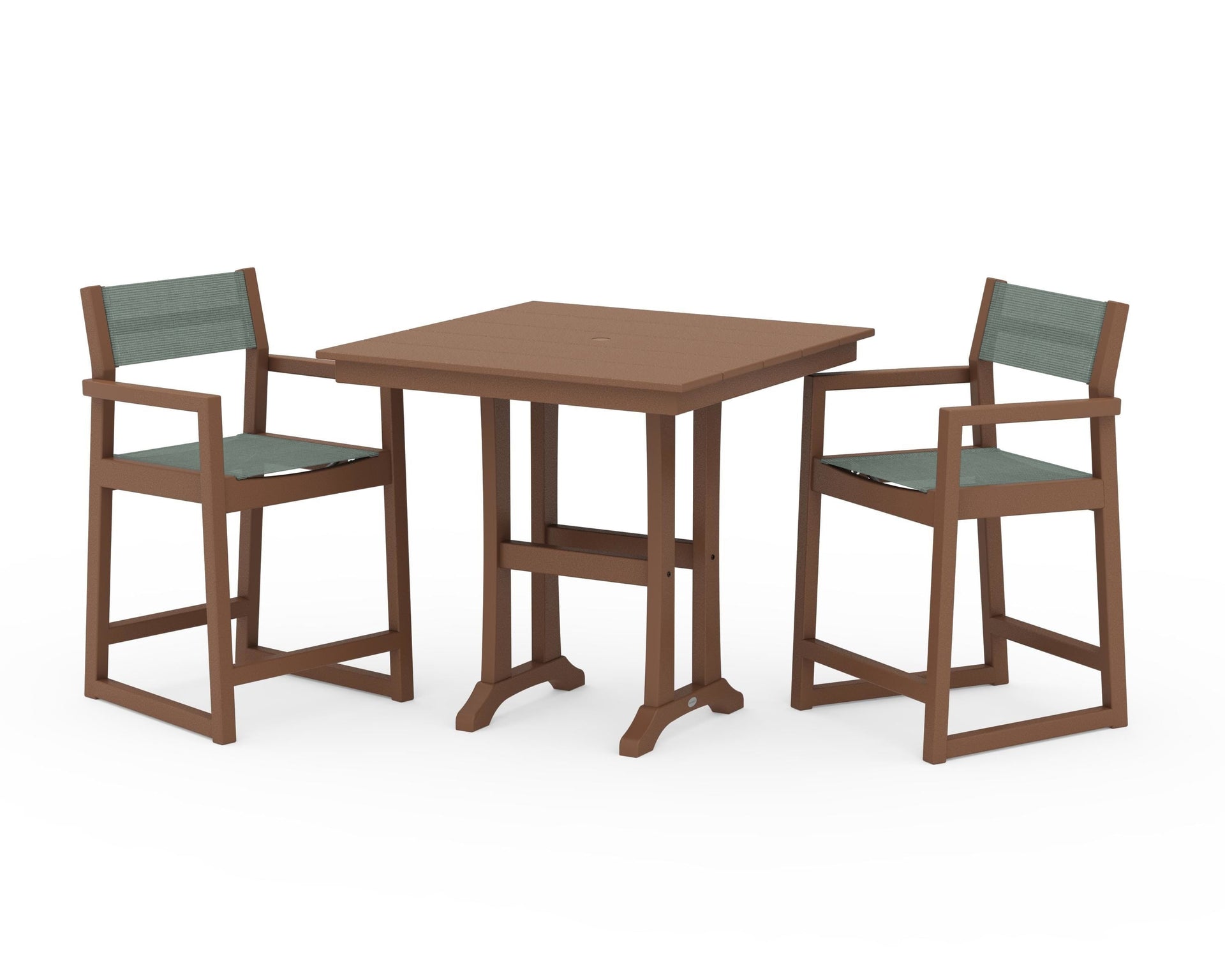 EDGE Sling Arm Chair 3-Piece Farmhouse Counter Set with Trestle Legs