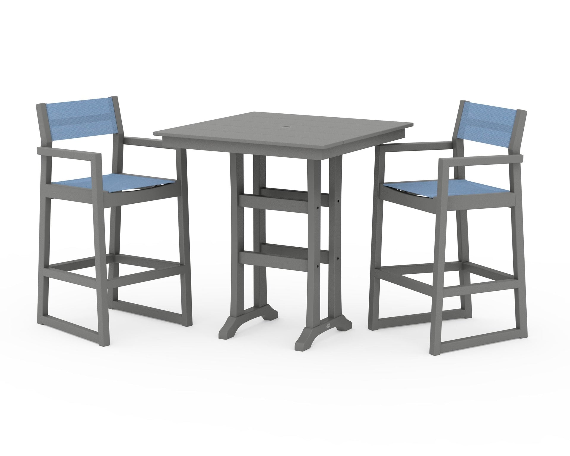 EDGE Sling Arm Chair 3-Piece Farmhouse Bar Set with Trestle Legs