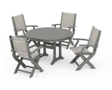 Coastal Folding Chair 5-Piece Round Dining Set with Trestle Legs