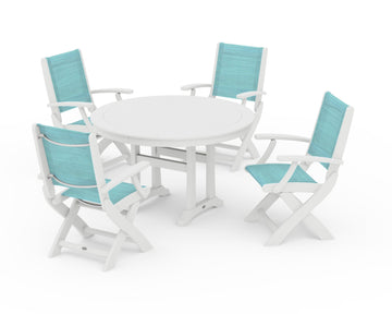 Coastal Folding Chair 5-Piece Round Dining Set with Trestle Legs