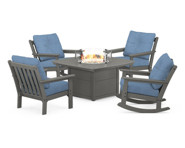 Vineyard 5-Piece Deep Seating Rocking Chair Conversation Set with Fire Pit Table