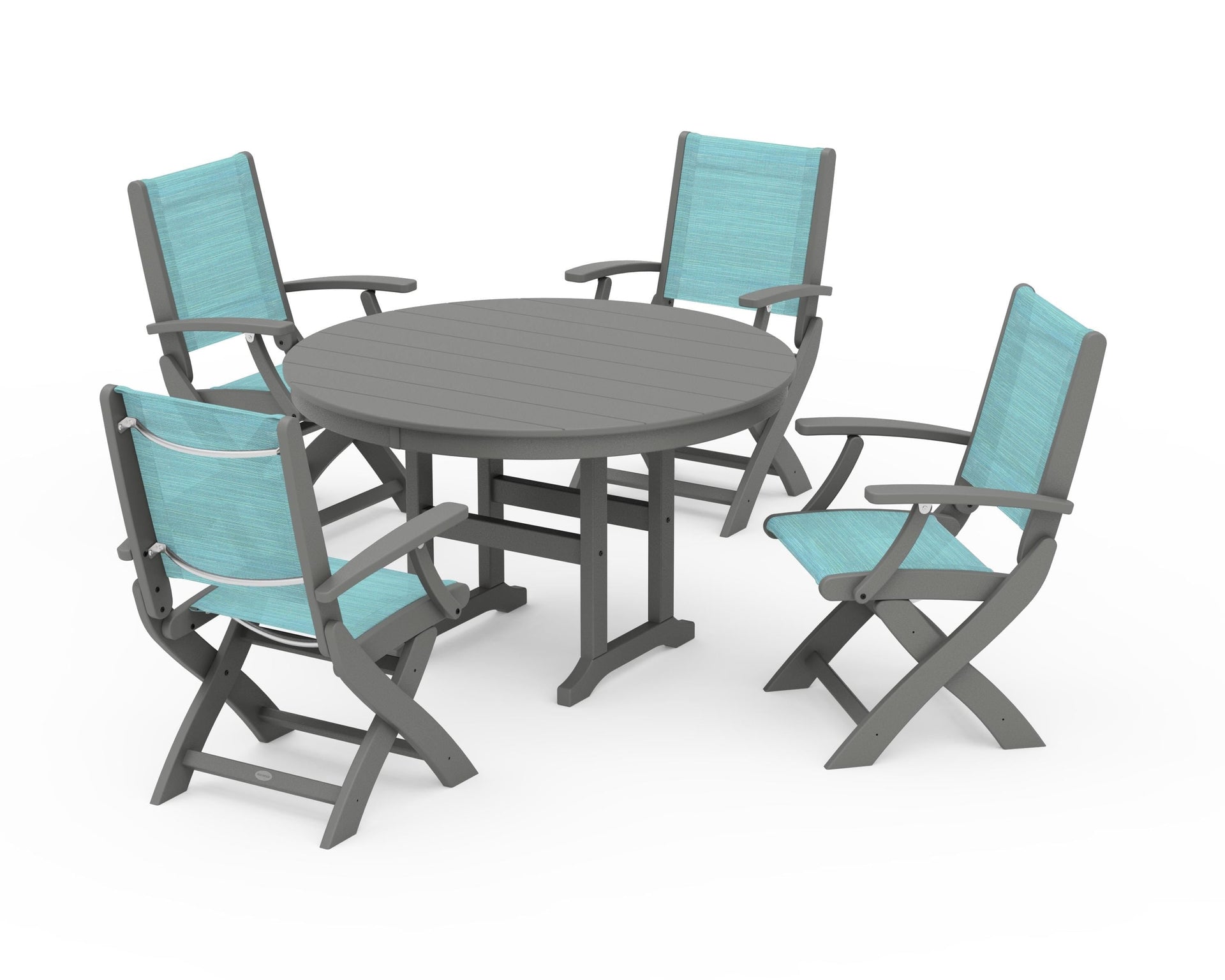 Coastal Folding Chair 5-Piece Round Dining Set