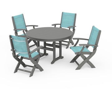 Coastal Folding Chair 5-Piece Round Dining Set