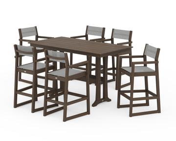 EDGE Sling Arm Chair 7-Piece Farmhouse Bar Set with Trestle Legs