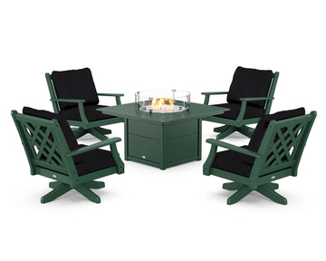 Wovendale 5-Piece Deep Seating Swivel Conversation Set with Fire Pit Table