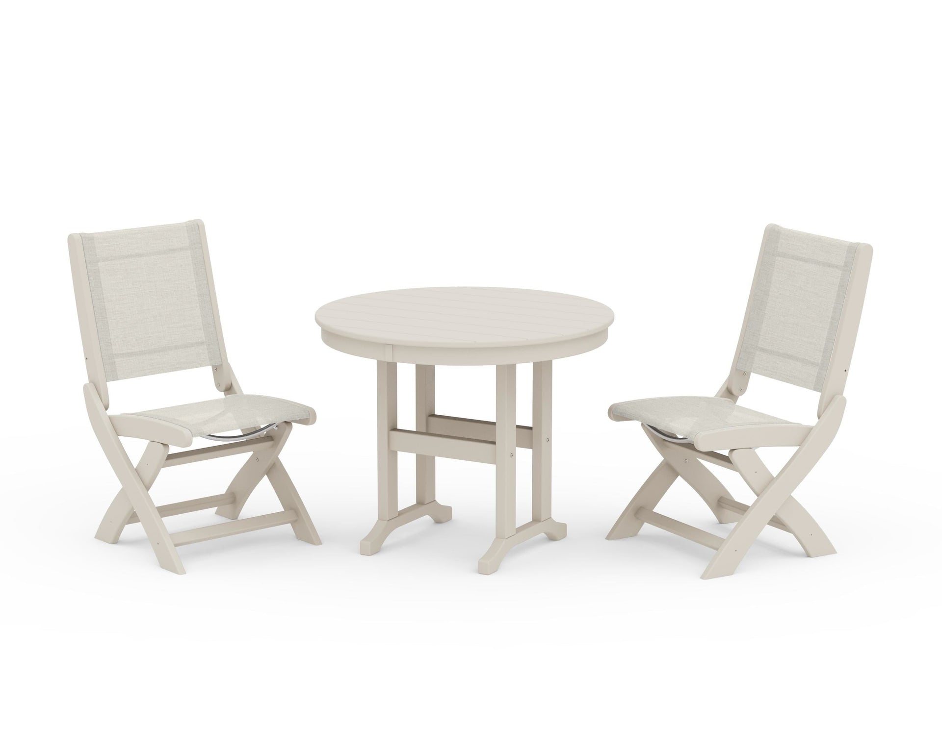 Coastal Folding Side Chair 3-Piece Round Dining Set