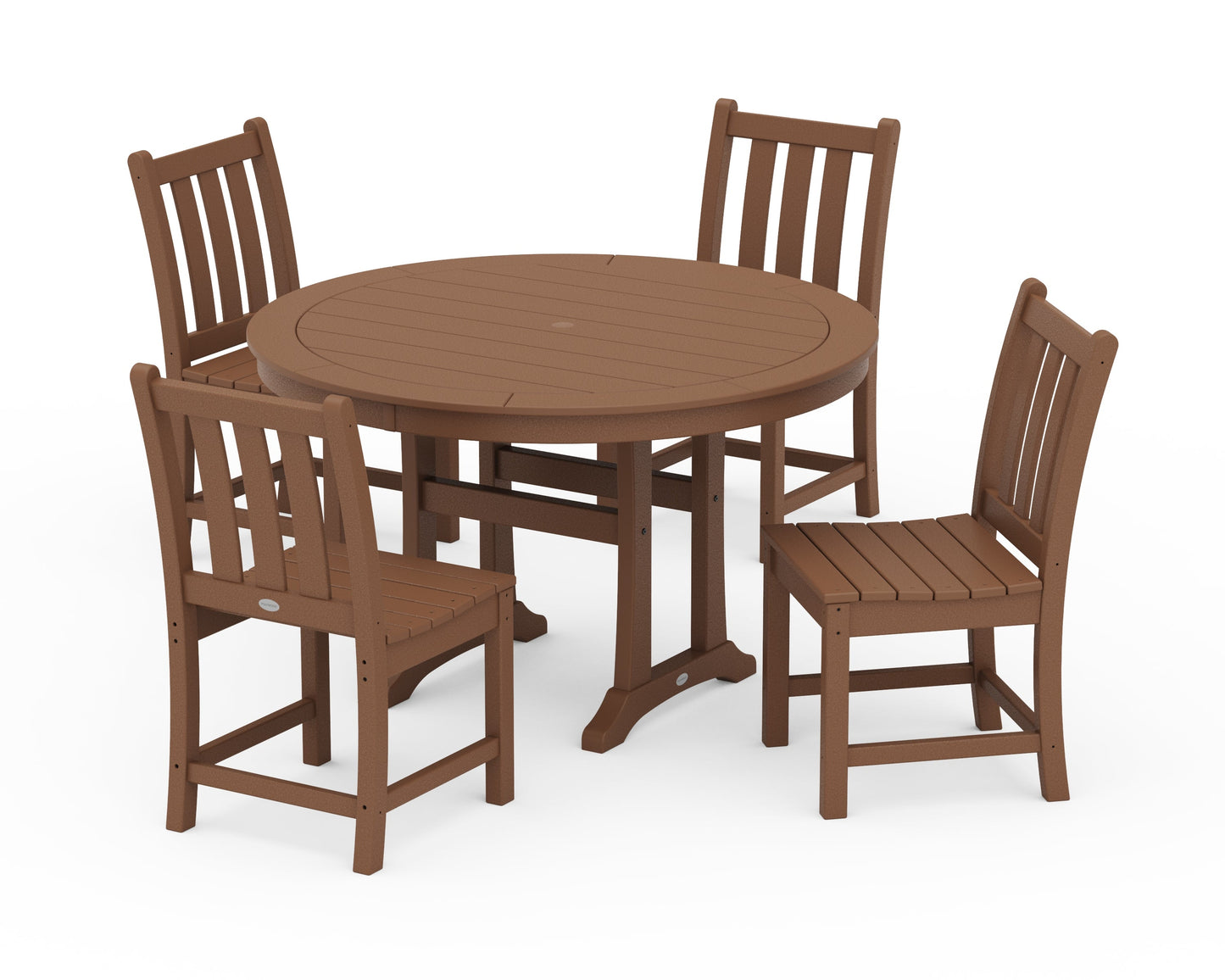 Traditional Garden Side Chair 5-Piece Round Dining Set With Trestle Legs