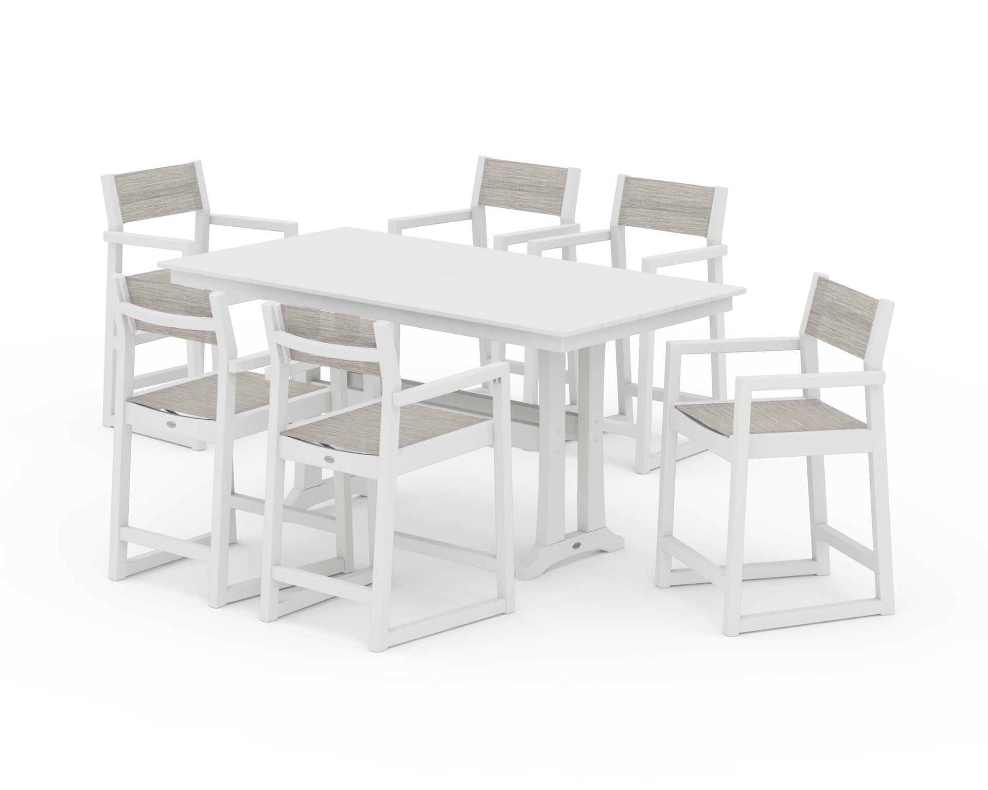 EDGE Sling Arm Chair 7-Piece Farmhouse Counter Set with Trestle Legs