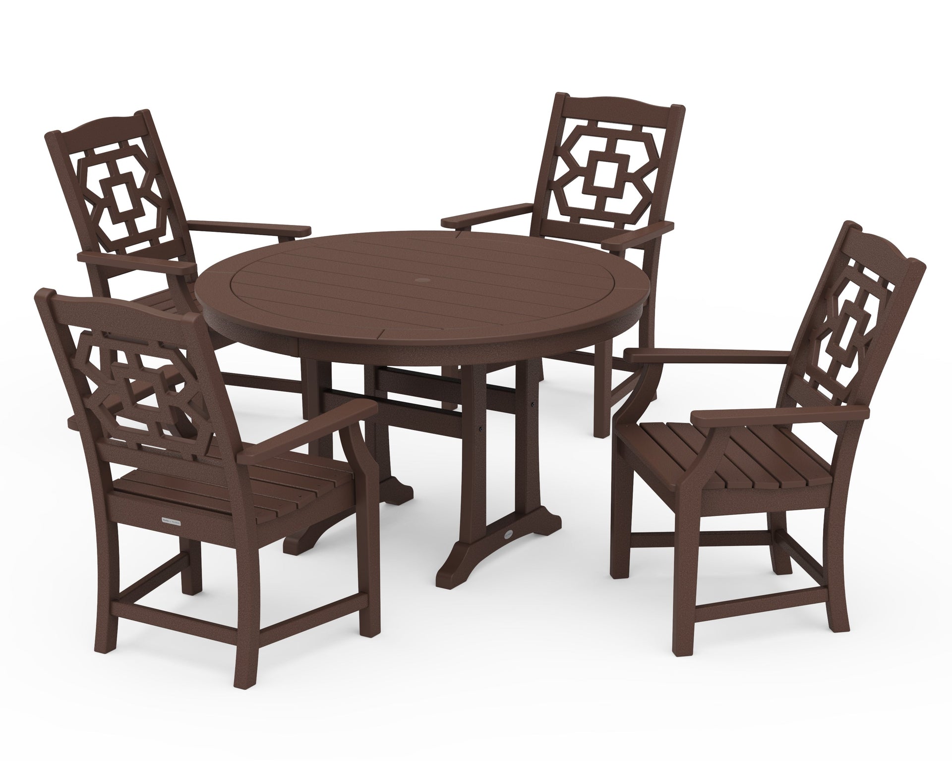 Chinoiserie 5-Piece Round Dining Set with Trestle Legs