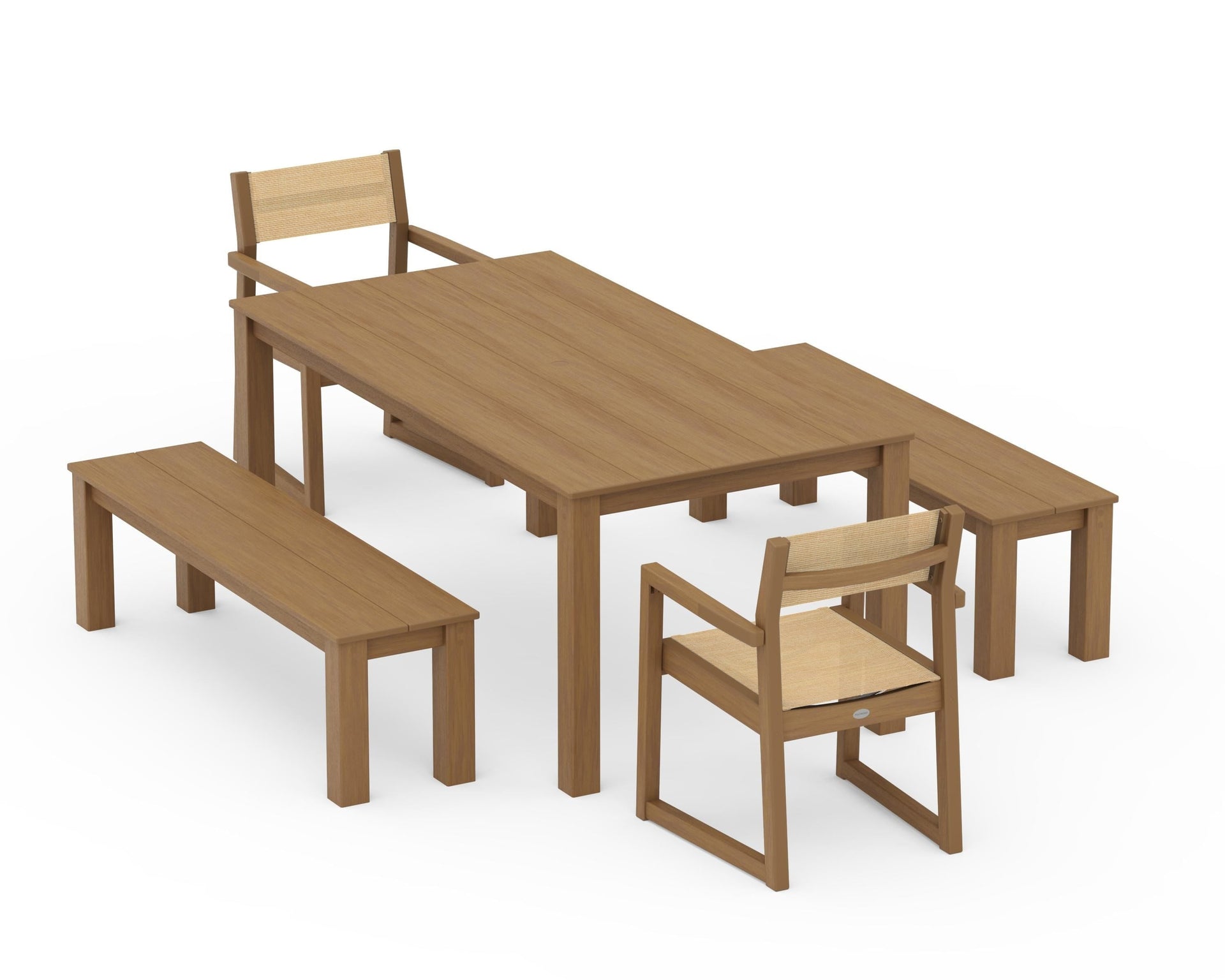 EDGE Sling Arm Chair 5-Piece Parsons Dining Set with Benches