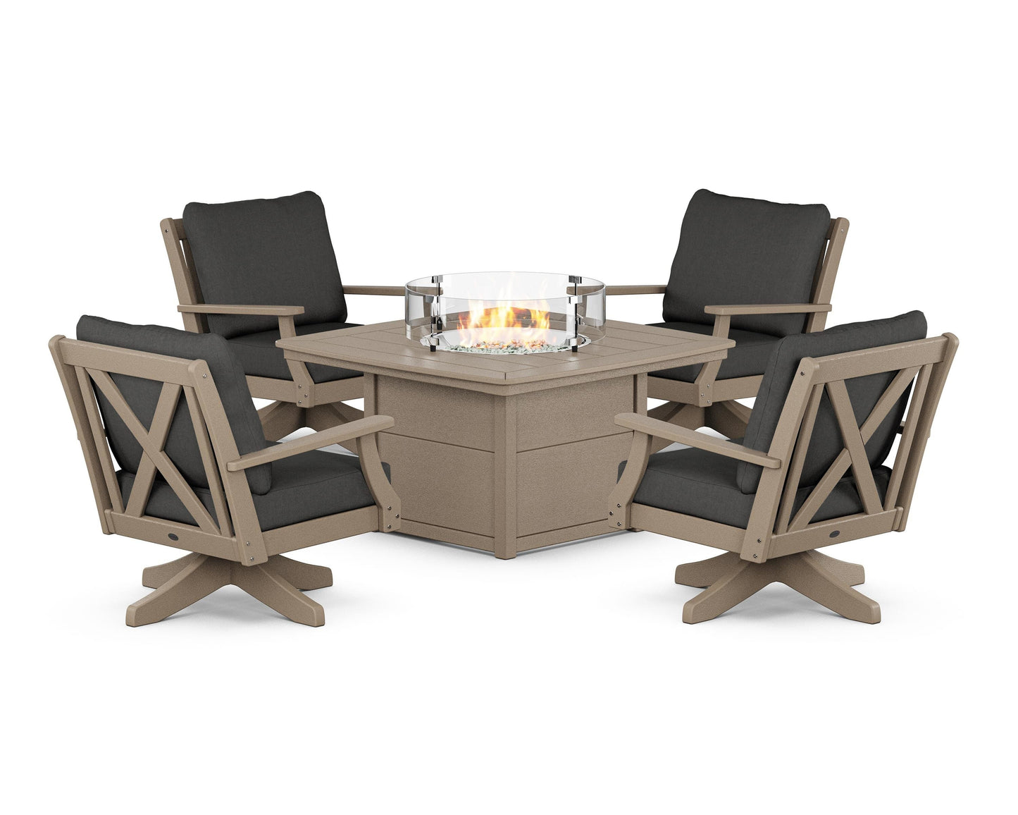 Braxton 5-Piece Deep Seating Swivel Conversation Set with Fire Pit Table