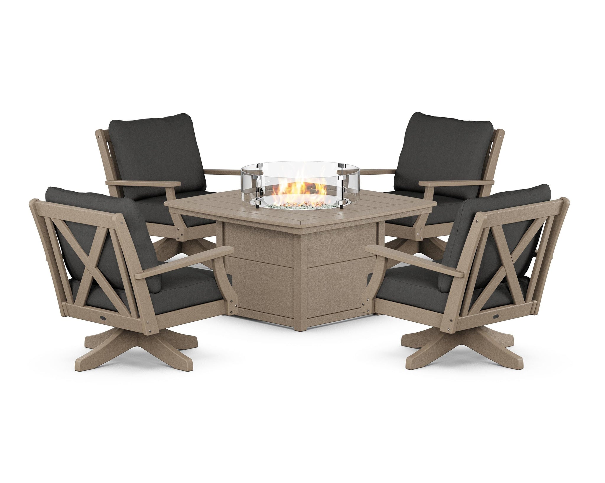 Braxton 5-Piece Deep Seating Swivel Conversation Set with Fire Pit Table