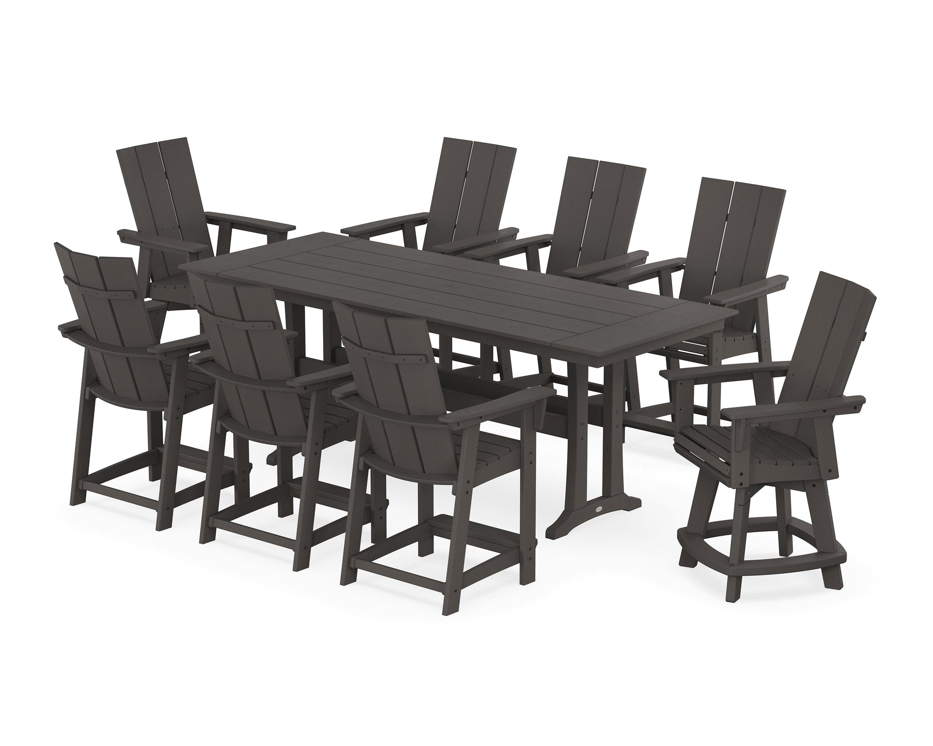 Modern Curveback Adirondack Swivel 9-Piece Farmhouse Counter Set with Trestle Legs
