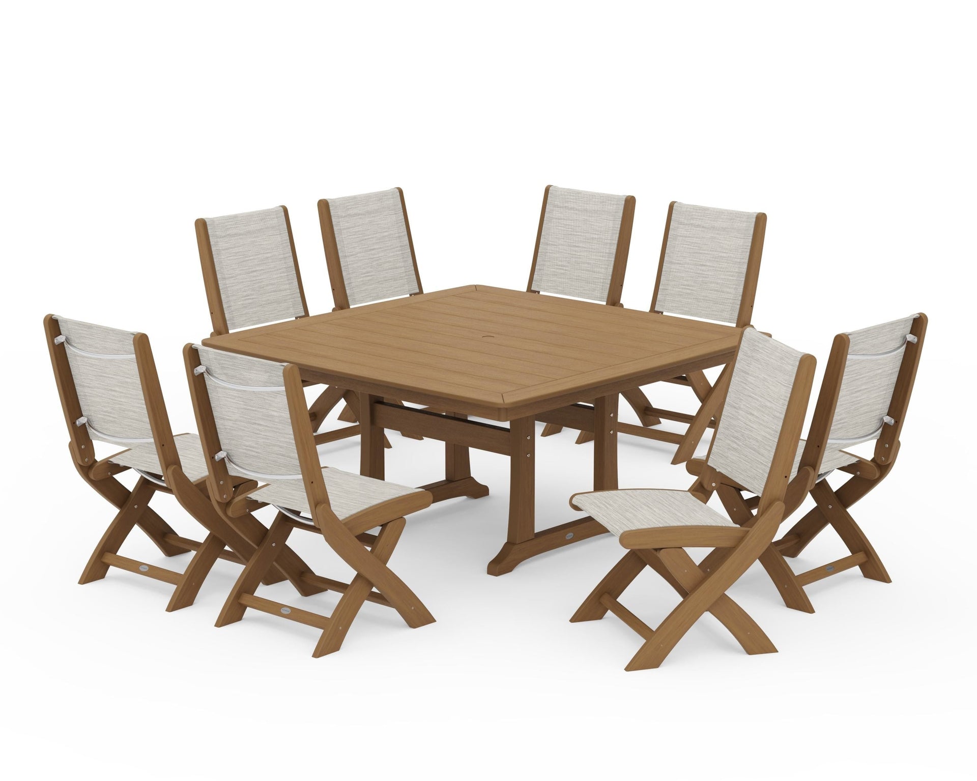 Coastal Folding Side Chair 9-Piece Dining Set with Trestle Legs