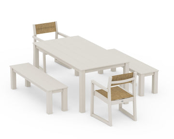 EDGE Sling Arm Chair 5-Piece Parsons Dining Set with Benches